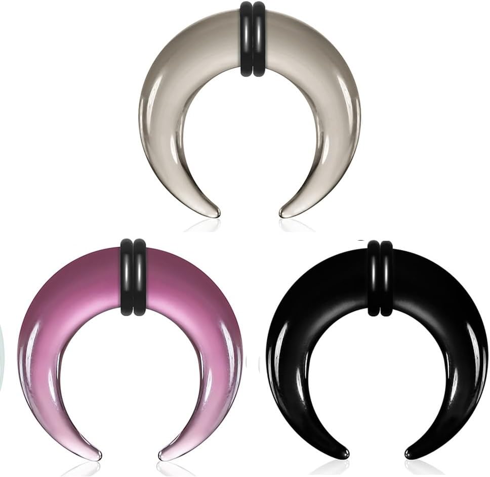 Casvort 3 PCS 14G-0G Cozy Glass Septum Stretching Kits Pincher Taper with O-Rings Buffalo Septum Retainers Hypoallergenic Fresh Stretch Body Piercing Retainers Ear Hangers