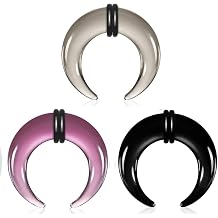 Casvort 3 PCS 14G-0G Cozy Glass Septum Stretching Kits Pincher Taper with O-Rings Buffalo Septum Retainers Hypoallergenic Fresh Stretch Body Piercing Retainers Ear Hangers