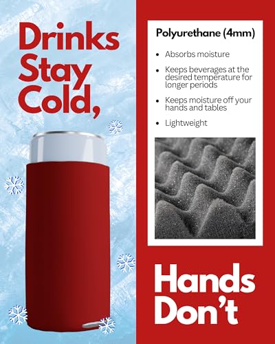 Image of PartyPrints 200 Pack Red Blank Slim Can Cooler Sleeves | Plain Seltzer Customizable Bulk Coolers for Beer Bottles & 12oz Tall Cans | Skinny Collapsible Drink Insulated Sleeve