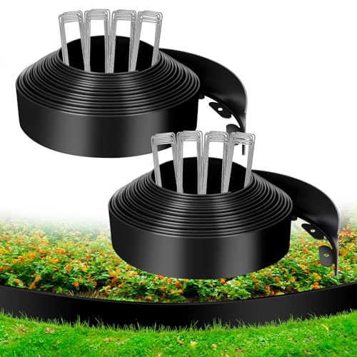 3 Inch x 100 FT (Multiple Sizes Available) Landscape Edging Garden Edging Borders with 100pcs Upgrade Stakes Flexible No Dig Plastic Garden Border for Lawn Landscaping Flower Beds and Yard