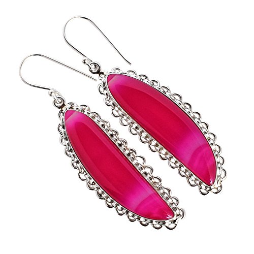 Boucles d'oreilles agate rose et argent 925 cabochon 60mm