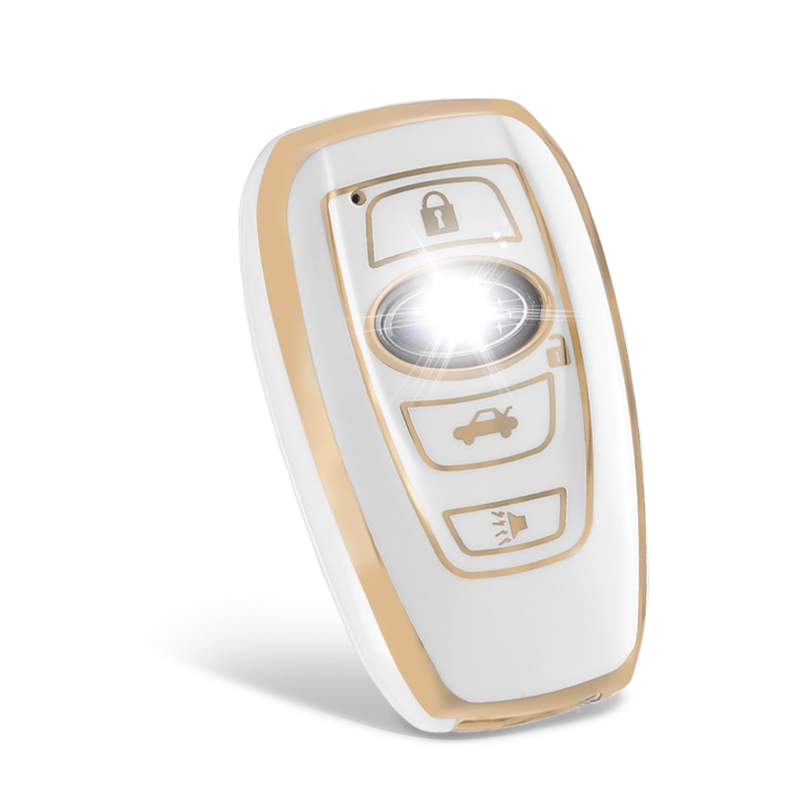 for Subaru 3/4 Buttons Key Fob Cover,TPU Smart Key Fob Case Compatible with Subaru Forester CrossTrek Outback Ascent Legacy Impreza WRX BRZ STI(Gold-White)
