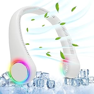 Neck fan, Portable Fan with 5-17H Lifespan, 4000mAh Personal Fan with 3 Adjustable Speeds and 64 Cool Lights, Nice Rechargeable Fan, Hands-Free Bladeless Personal Fan for Summer (White)