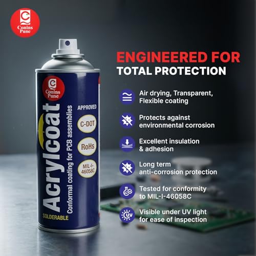 Image of Conins Acrylic Conformal Coating (500ml) for Printed Circuit Boards (PCB) - Quick Drying & Transparent - Protects Electronics from Rust, Corrosion, Moisture - AR-30 Solderable Protective Varnish
