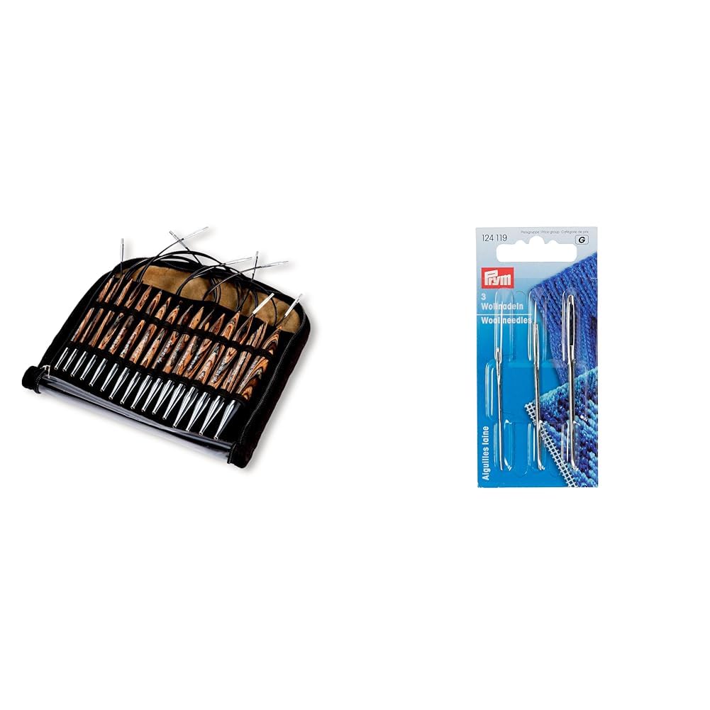 Prym 223800 Rundstricknadel Set Natural 4,0-10,0 mm & 124119 Woll-und Smyrna-Nadeln ohne Spitze, ST 1+3 Silber, 1 Stück