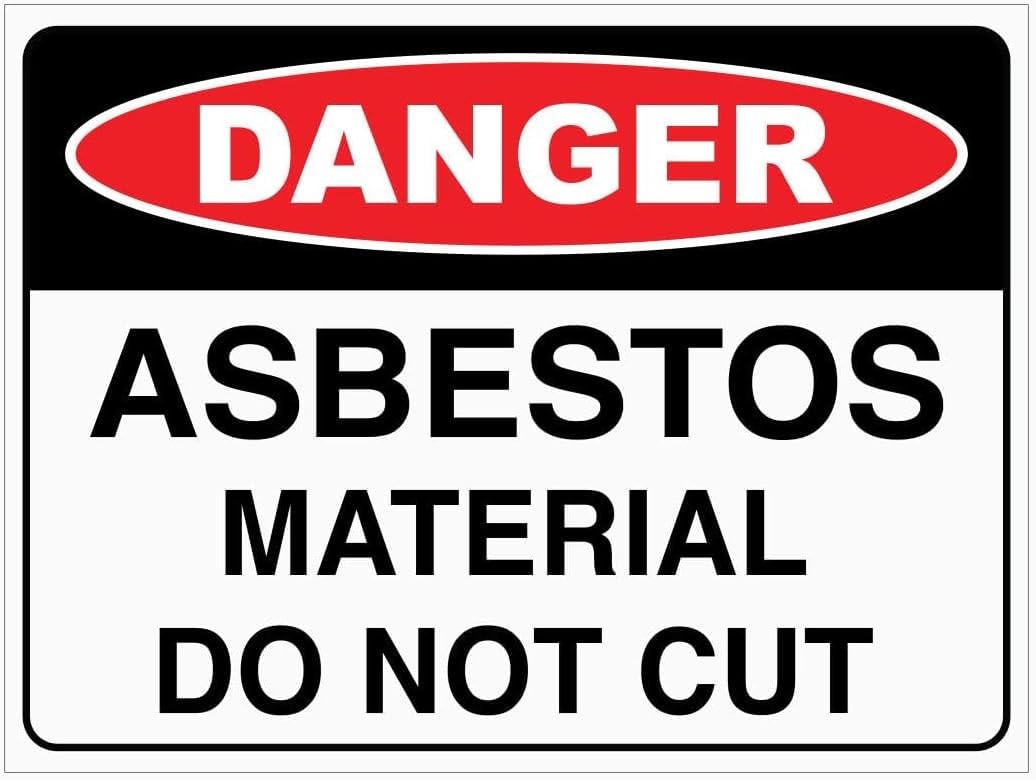 Asbestos Material Do Not Cut Rust Free Aluminum Tin Sign - Warning Decor with Pre-Drilled Holes for Indoor-Outdoor Construction, Demolition, Renovation Site - 8x12 Inch​