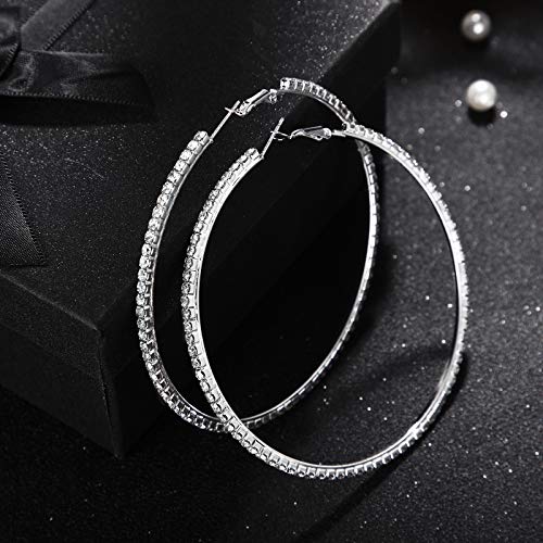 Large Rhinestone Hoop Earrings Shining Crystal Rhinestone Dangle Big Hoop Earrings for Women Wedding Party Favor, 80 mm2