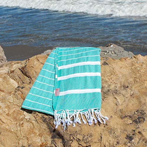 Image of Barcelonetta | Turkish Towel | 40x70in | Beach & Bath Peshtemal | Natural, Eco-Friendly, 100% Cotton, Super Soft, Quick-Dry | Washing Machine, Dryer and Iron Safe | Made in Turkey (Mint)