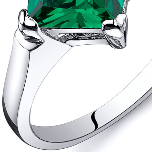 Peora Simulated Emerald Designer Solitaire Ring For Women 925 Sterling Silver, 1.50 Carats Princess Cut 7Mm, Size 6 #TOP1