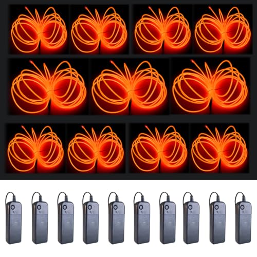 Image of MaxLax EL Wire Orange 10-Pack, 16.4ft /5m Neon Light Wire with Noise Reduction and Battery Pack