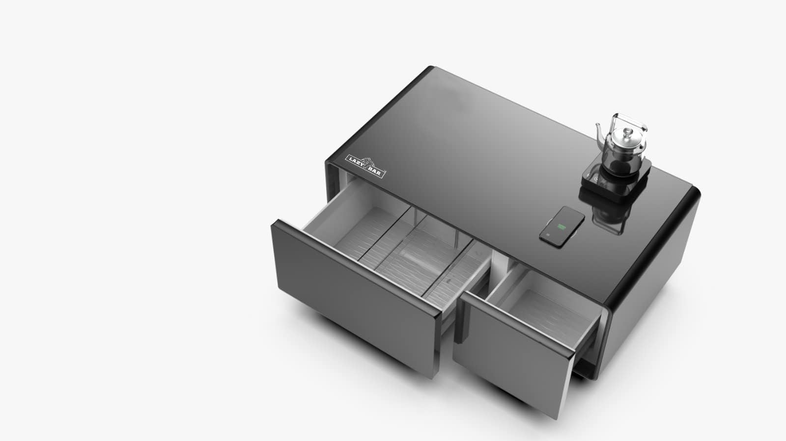 LAZY BAR? Smart Mini Bar Multi-Functional Coffee Table - Refrigerator; Wireless Mobile Charger; Laptop Charging Port (Black)