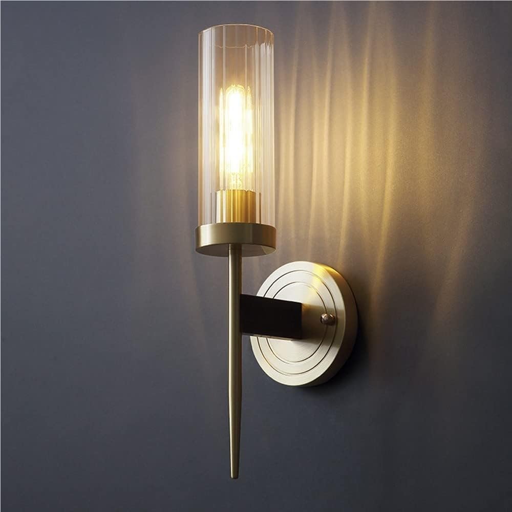 SXECAEPS Clear Glass Shade Wall Sconce Copper Decor Wall-Mounted Light Fixture E27 Hardwired Lamp for Living Room Bedroom Hallway Corridor Conservatory(1-Light)