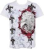 Designermode inspiriertes Print Design mit silbern geprägtem Adlerkopf und rotem Farbakzent