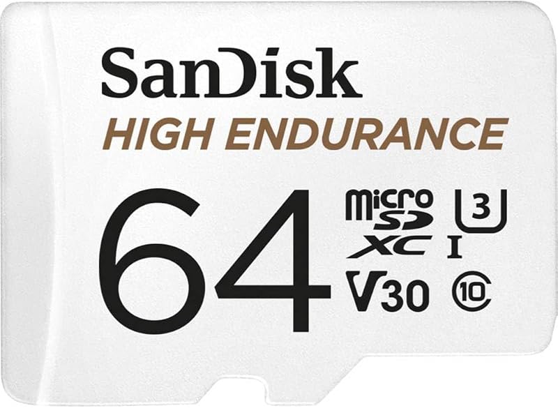 Tarjeta microSDXC de video de alta resistencia de 64 GB de SANDISK con adaptador para dashcams y sistemas de monitoreo doméstico - C10, U3, V30, 4K UHD, tarjeta micro SD - SDSQQNR-064G-GN6IA