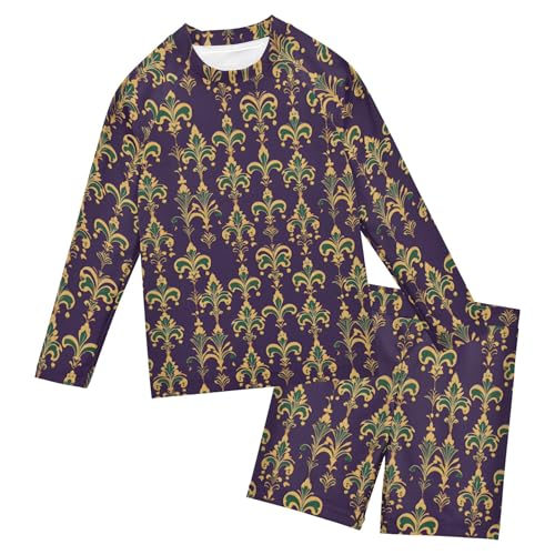Brazil Mardi Gras Carnival Party Boys Rash Guard Swimsuits Set Long Sleeve Swim Shirts Bathing Suits B0403634
