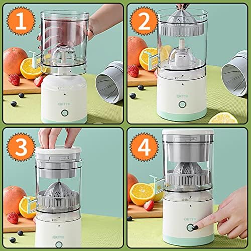 QKTYB Electric Citrus Juicers Orange Juicer Portable USB Rechargeable Lemon Squeezer Wireless Lime Squeezer Hands-Free Masticating Orange Juicer, One Button Operation for Lemon, Orange, Citrus
