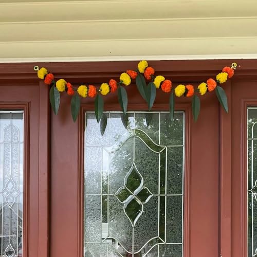 Image of LOVENSPIRE Marigold and Mango Leaf Door Toran (3 Ft.) Traditional Floral Garland Valance for Festival and Pooja Decor, Indian Bandarwal Hanging for Diwali, Weddings, and Housewarming Favors