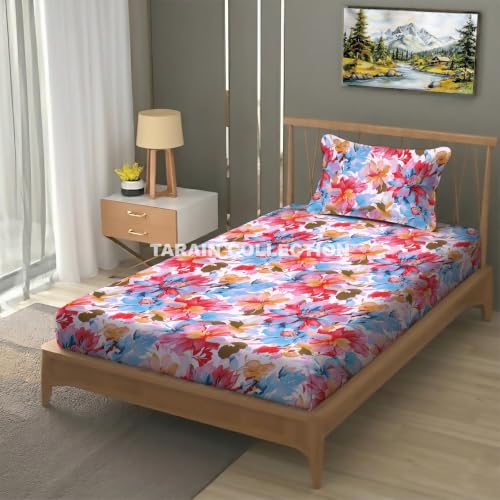 Image of Single Flat Bedsheet 60 x 90 Inch with 1 Pillow Cover, Cotton Blend Soft Breathable Bed Sheet Set for Single Bed, Lightweight Comfortable Bedding for Home Guest Room Daily Use