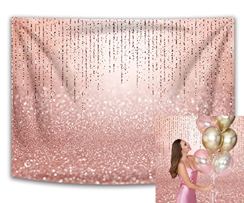 INRUI Toile de Fond de Photographie en Tissu de Polyester Or Rose (Pas de Paillettes) Brillant Bokeh Paillettes Toile de Fond pour Anniversaire Bébé Douche Nuptiale (2,1 x 1,5 m)