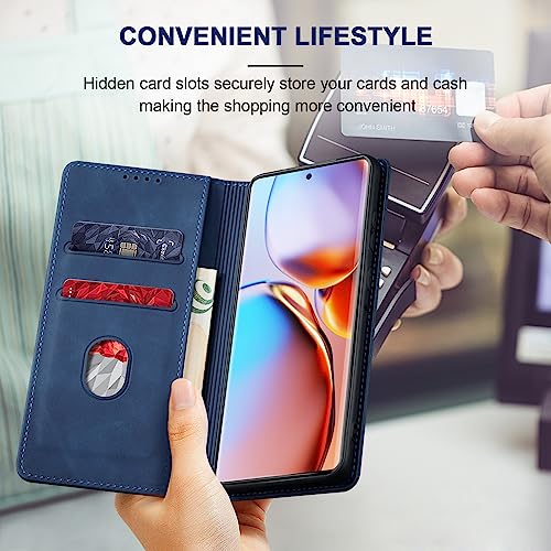 Image of Jasonyu Flip Wallet Case for Motorola Edge+ /Edge Plus (2023),Blue