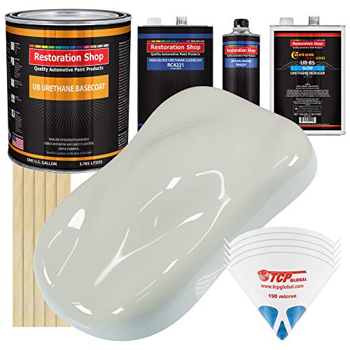 Restoration Shop - Arctic White Urethane Basecoat with Clearcoat Auto Paint - Complete Slow Gallon Paint Kit - Professional High Gloss Automotive, Car, Truck Refinish Coating