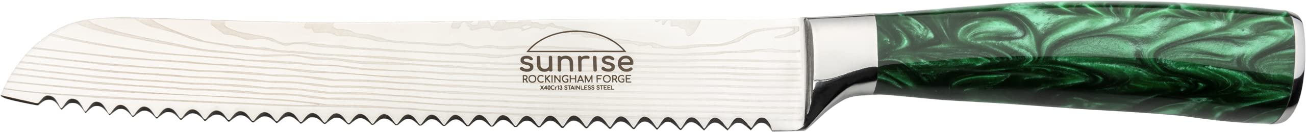 Rockingham Forge Sunrise Collection 8" Bread Knife, Stainless Steel with Resin Handles, Emerald Green