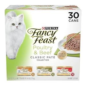 Fancy Feast Poultry and Beef Feast Classic Pate Collection Grain Free Wet Cat Food Variety Pack – (Pack of 30) 3 oz. Cans