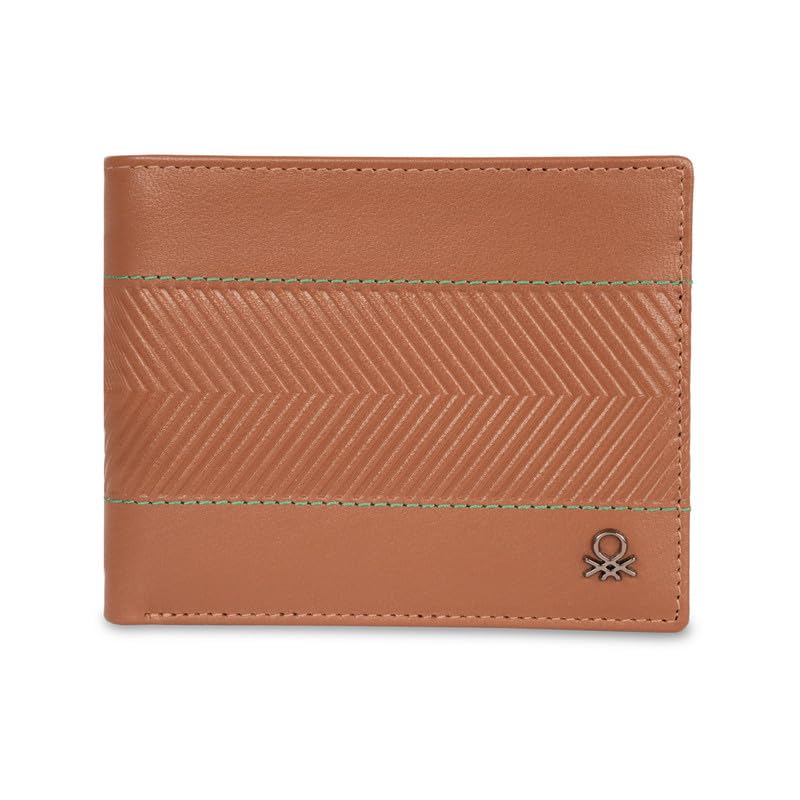 United Colors of Benetton Men RFID Protected Locarno Global Coin Wallet – Tan, No. of Card Slot: 4 | Embossed Global Coin Wallet with Side Closure | Leather