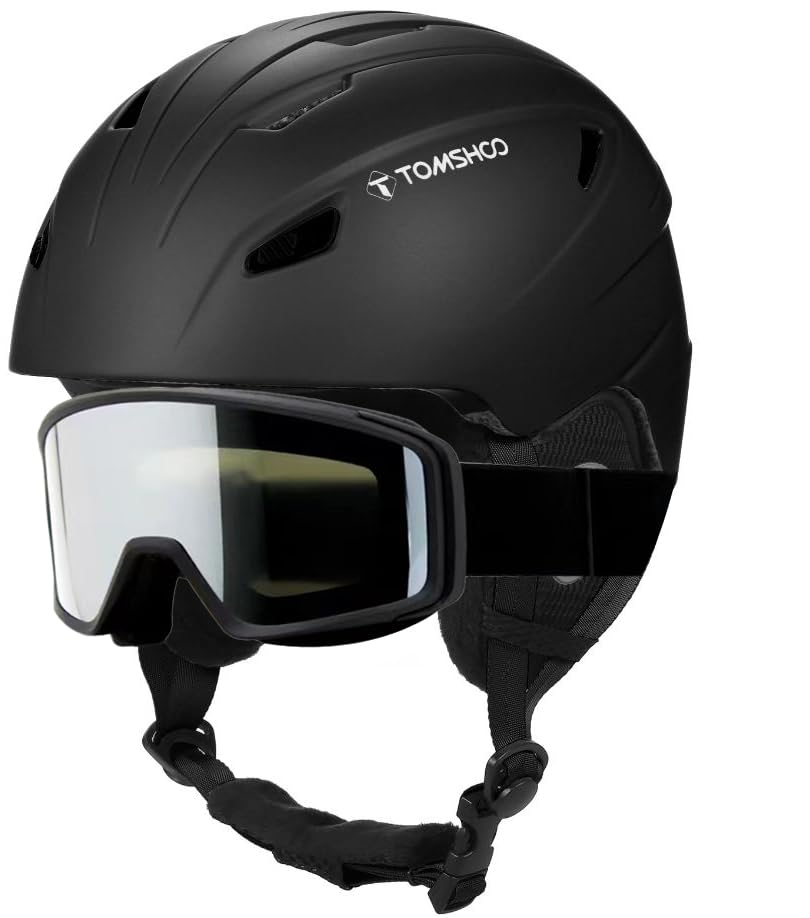 Aumotop Juego de Casco y Gafas de esquí - Gafas Casco Snowboard a Prueba Golpes para Hombres, Mujeres y Adolescentes - Equipo Resistente Al Viento para Esquiar Hacer Snowboard Negro, M/L (M)