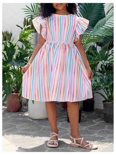 Girl's Striped Cute Dress Bowknot Crew Neck Ruffle Short Sleeve Summer A Line Flowy Dresses4