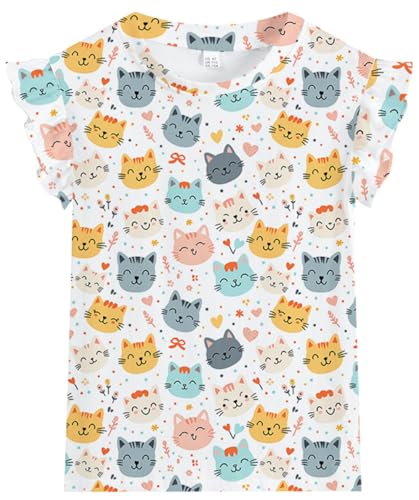 Tkria Girls 3D Graphic Shirt Toddler Colorful Summer Tank Top Cool Ruffle Sleeeve Tee Kid Unicorn Rainbow Dinosaur Cat Outfit