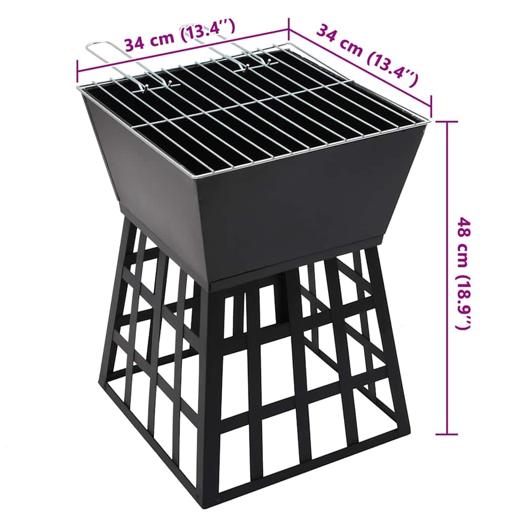 Brasero y barbacoa 2 en 1 de acero de 34 x 34 x 48 cm, independiente para terraza y exterior, con parrilla para calentar y llamar en el jardín