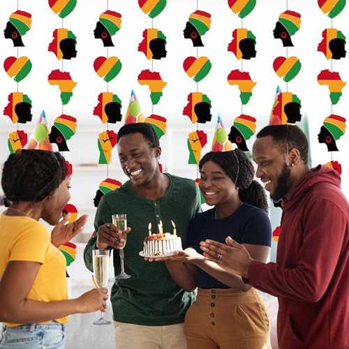 Image of Spakon 8 Pcs Juneteenth Garlands Decoration Juneteenth Day Hanging Banner African American Red Yellow Black and Green Paper Cutouts for 1865 Freedom Day June 19th Holiday Party Supplies