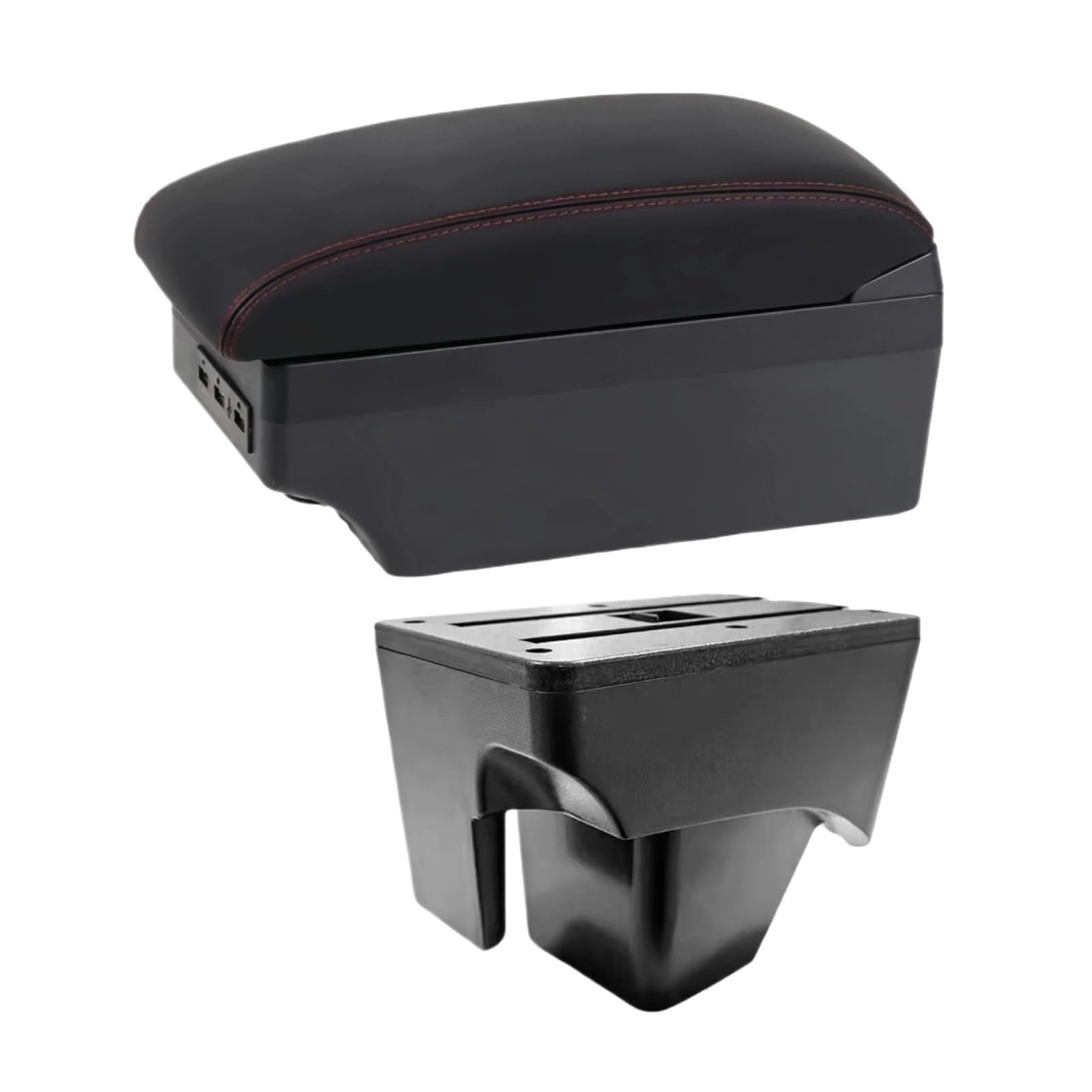 UMDJJU For VW For TERA 2025 Leather Arm Rest Center Car Armrest Interior Modification Box Console Storage USB Car Centre Console Armrest Box(E1 Red Line)