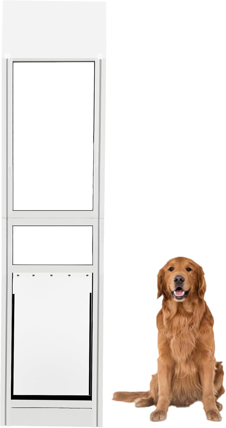 XL Dog Door for Sliding Glass Door,Raise The Bottom,Adjustable Height 74.4" to 80.1", No Cut Easy Installation Magnetic Closing Curtain Ideal for Renters Durable and Convenient Pet Access Solution