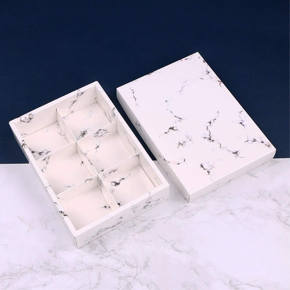 BBC Ins Marble Paper Cake Boxes For 6 Cavity Moon Cake Cookie Packaging, 9.5(L) x6.4(W) x2(H), 10 Sets (6 Cavity)