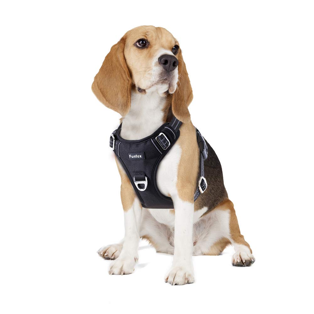 Dog Harness No Pull, Adjustable Pet Vest Harness, Super Soft Material with Vertical Handle Easy Control, Reflective Night Walking, 2 Leash Clips for Medium Sized Dogs, Black, M