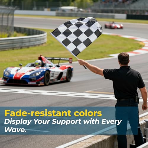 Image of AGAS Official Auto Racing Flags Set - Set of 7-24 x 30 inch Printed Single Sided on Heavy Duty Nylon - Mounted on 30 inch Natural Wood Pole - For Race Car Sports Event