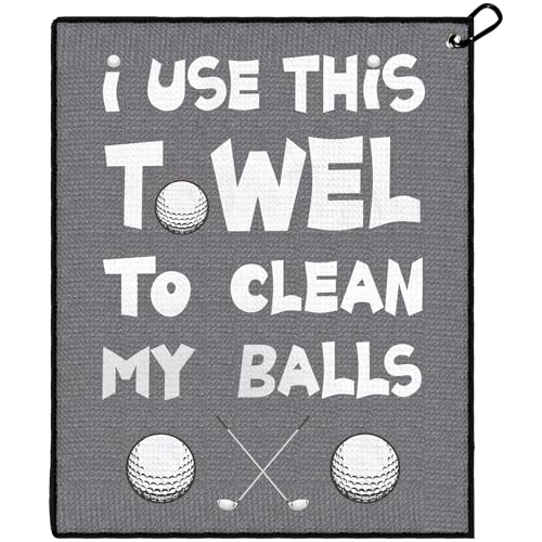 Solvora Funny Golf Towel, Funny Golf Gifts Golfers for Any Golf Fan, Golf Accessories for Men Dad Husband, Golf Stuff Inted Golf Towel with Clip - I USE This Towel to Clean My Balls(Gray