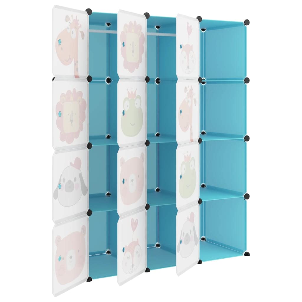 Modular Kinderschrank mit 12 blauen Würfeln aus PP Kunststoff stabiles Kinderregal mit Stauraum Kinderzimmer Ordnungssystem einfache Montage
