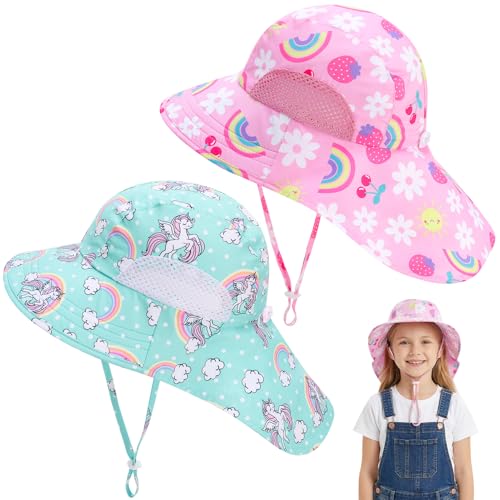 Chapeau de soleil bébé fille lot de 2 bobs d'été licorne à large bord