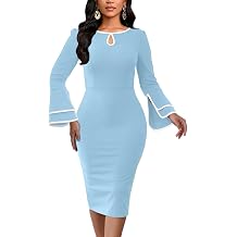 ZonJie Church Dresses for Women Bell Sleeves Business Wear to Work Cocktail Party Pencil Casual Dress