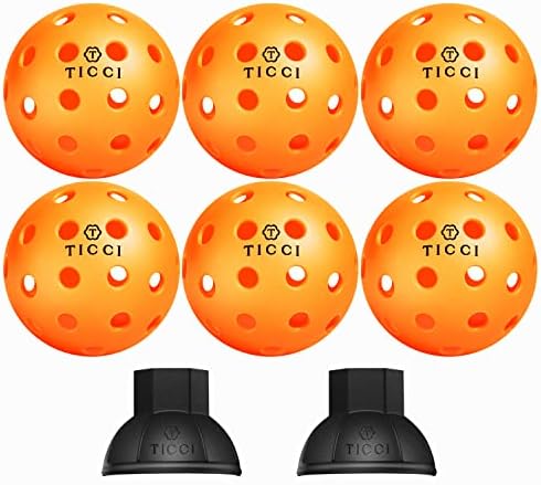 TICCI USAPA 40 Holes Outdoor Pickleballs USA Pickleball Approved Ball Orange 6 Pack
