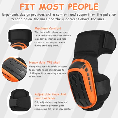 Miniatura 5 de Flintronic Rodilleras Trabajo Para Trabajar, 1 Par Rodilleras Profesionales Trabajo Con Acolchado De Espuma Resistente Y Cómodo Cojín De Gel, Para Construcción, Jardinería, Alicatadores Naranja B