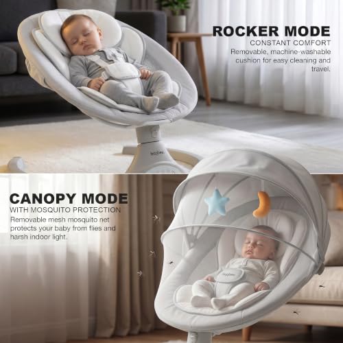 Image of Baybee Electric Baby Swing with Adjustable Speed & Soothing Music | Baby Relaxing Swing Jhula with Mosquito Net, Safety Belt & Removable Toy | Rocking Function Cradle for New Born Babies (White)