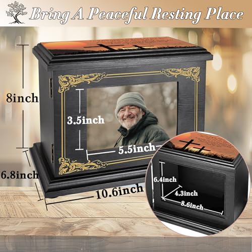 Cremation Urn for Ashes Adult Male Female Wooden Picture Frame Urns Large Funeral Memorial Decorative Burial Urn Box and Casket for Ashes Men Women Pet Cat Dog