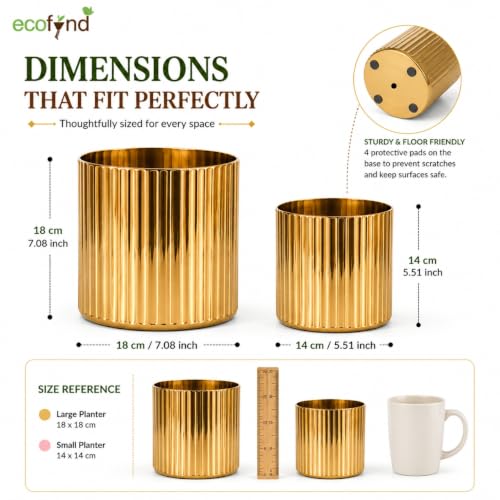 Image of ecofynd 2 Pack Metal Plant Pots (6 inch, 7.5 inch L), Indoor Small Planter Flower Pots, Home Garden Decor Planter for Living Room Bedroom Interior (Gold Finish, POT048)