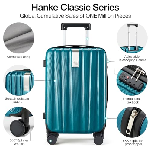 Image of Hanke 24 Inch Luggage Suitcases With Spinner Wheels Lightweight PC Hard Shell Rolling Suitcase With Travel Lock,Checked-Medium 24-Inch(Caribbean Blue)