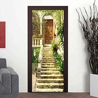 PSSR 3D Door Stickers Portes DIY Vinyle Amovible Auto-adhésif Garden House Building Porte Murales Art Décalcomanies Papier peint Décoration de la maison 77x200cm