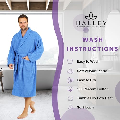 Image of HALLEY Luxury Bathrobe for Women & Men, Shawl Collar Spa Bath Robes Terry Cotton Ultra Soft Shower Robe with Pockets